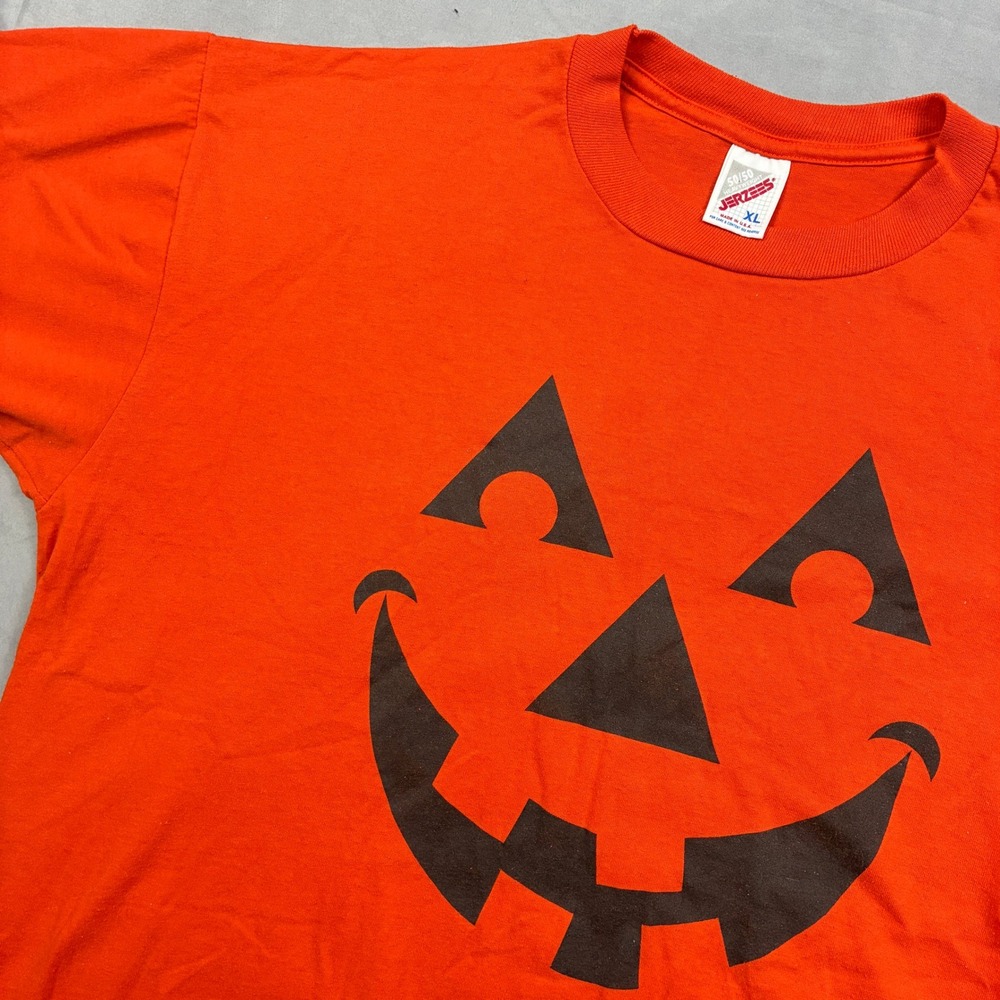 Jerzees Pumpkin T-Shirt Mens XL Orange Vintage Halloween Jack O Lantern Tee